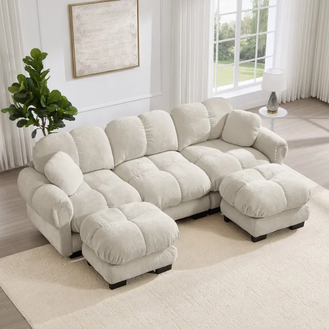 MODFU U-Bank 3-Zits - Mobiele Ottomane - Chenille - Licht Khaki Licht kaki