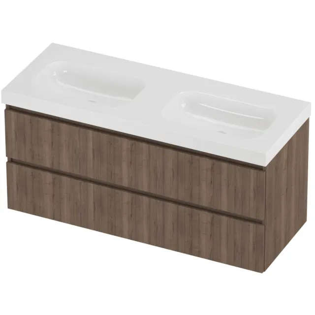 Proline Haga Badmeubelset Polystone Mezza 120x46x58 cm Glans Wit Terra Oak Eiken
