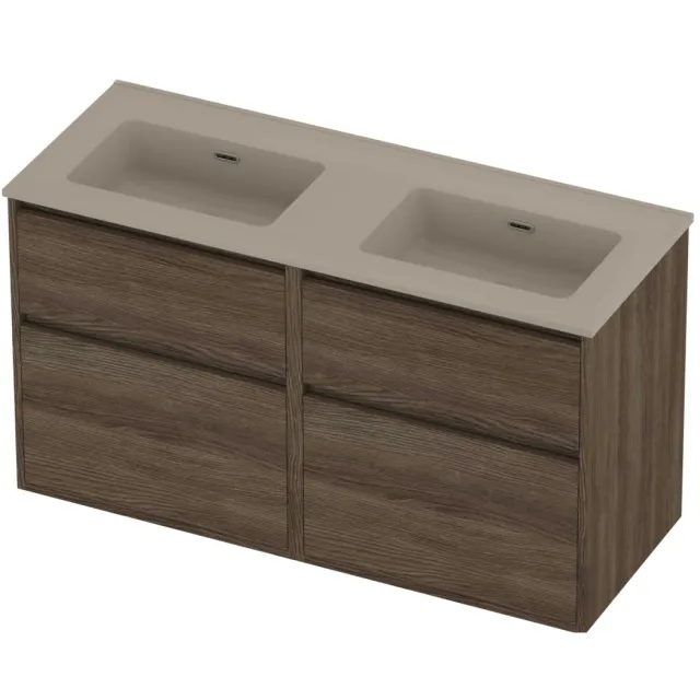 Proline Tribute Badmeubelset Porselein Elegant Dubbel 120x46x67 cm Mat Crème Cotton Vital Oak Eiken