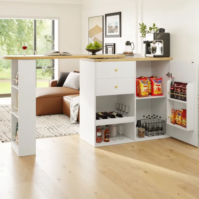 Sweiko Bartafel - 360° draaibaar - 2 lades - Open opbergruimte - Wit