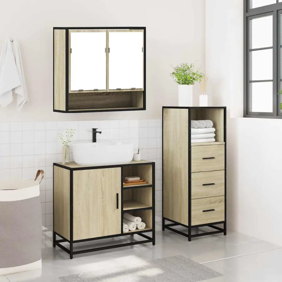 vidaXL 3-delige Badkamermeubelset bewerkt hout sonoma eikenkleurig, foto 4