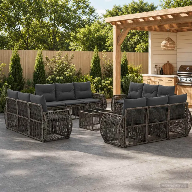 vidaXL Tuinbankenset 13 st 12-zits Grijs en Donkergrijs poly rattan, foto 2