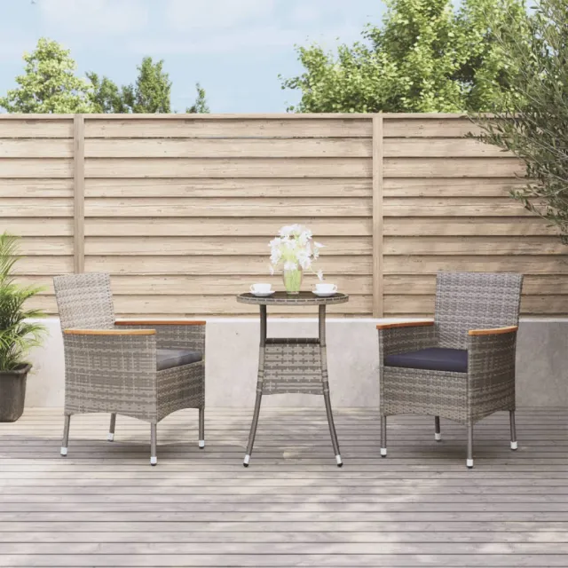 vidaXL 3-delige Bistroset met kussens poly rattan grijs, foto 2