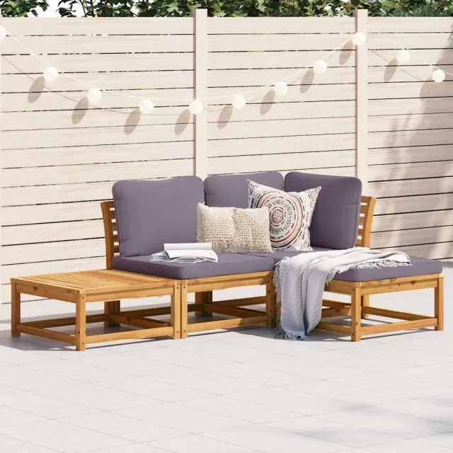 vidaXL 4-delige Loungeset met kussens massief acaciahout Bruin