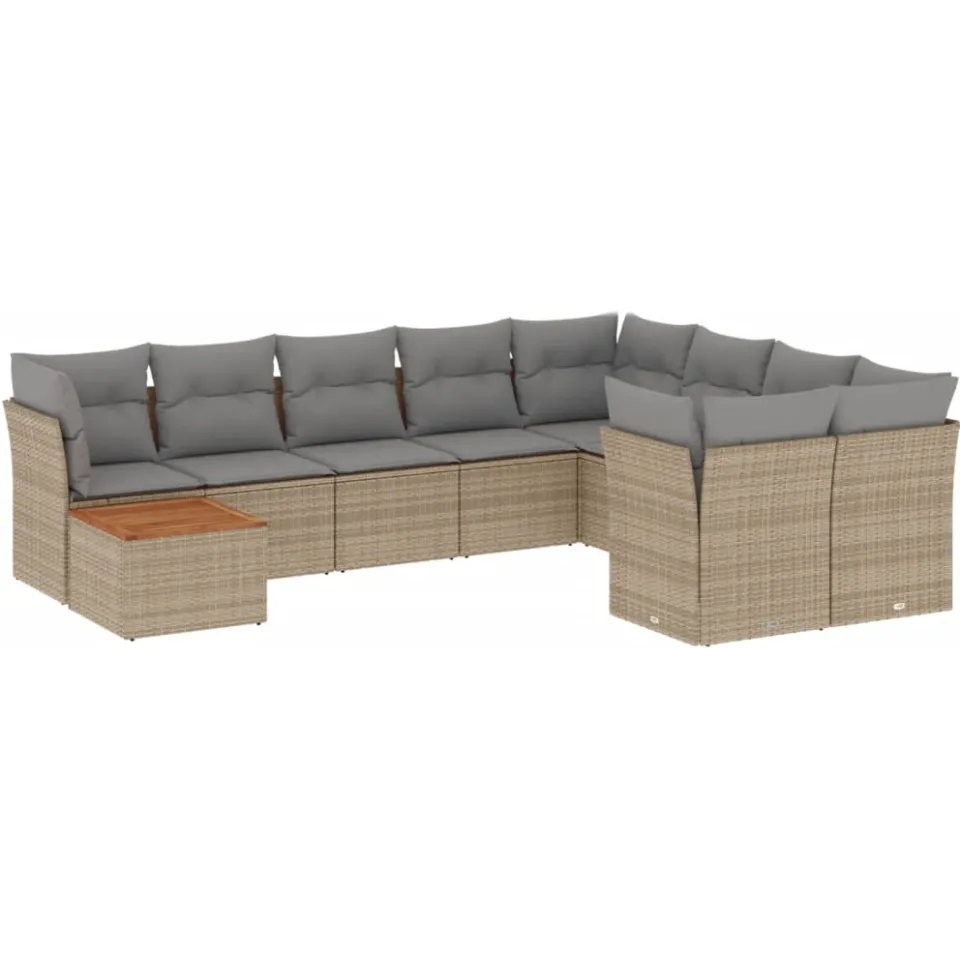 vidaXL 10-delige Loungeset met kussens poly rattan beige, foto 3