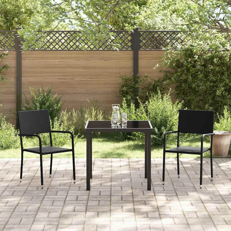 vidaXL Tuin eettafelset 3 st Zwart poly rattan, foto 3