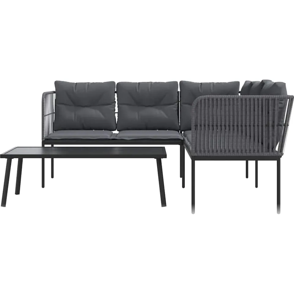 vidaXL Loungeset met kussens staal en textileen zwart, foto 4