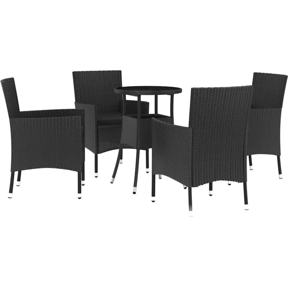 vidaXL 5-delige Bistroset met kussens poly rattan zwart, foto 3
