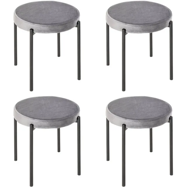 Merax Keukenkrukken Set van 4 – Stapelbare Eetkamerkrukken met Zachte Zitting in Velvet Look – Donkergrijs – Stalen Poten – 41,5 x 41,5 x 46 cm