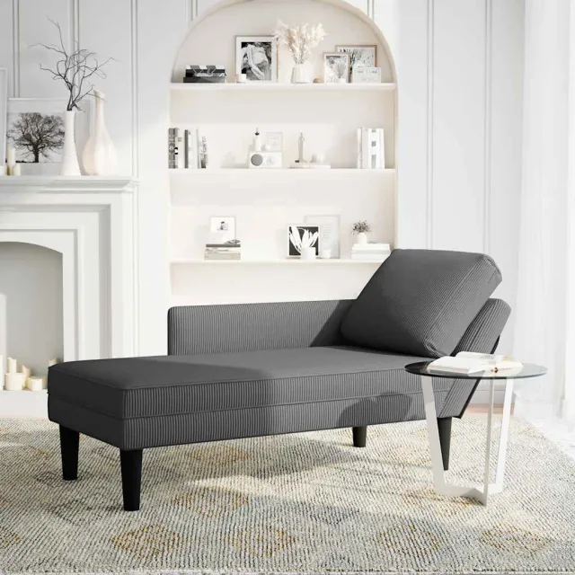 vidaXL Chaise longue met kussen corduroy stof lichtgrijs grijs, foto 2