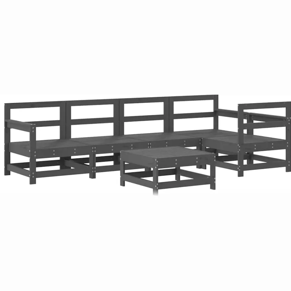 vidaXL 6-delige Loungeset massief grenenhout grijs