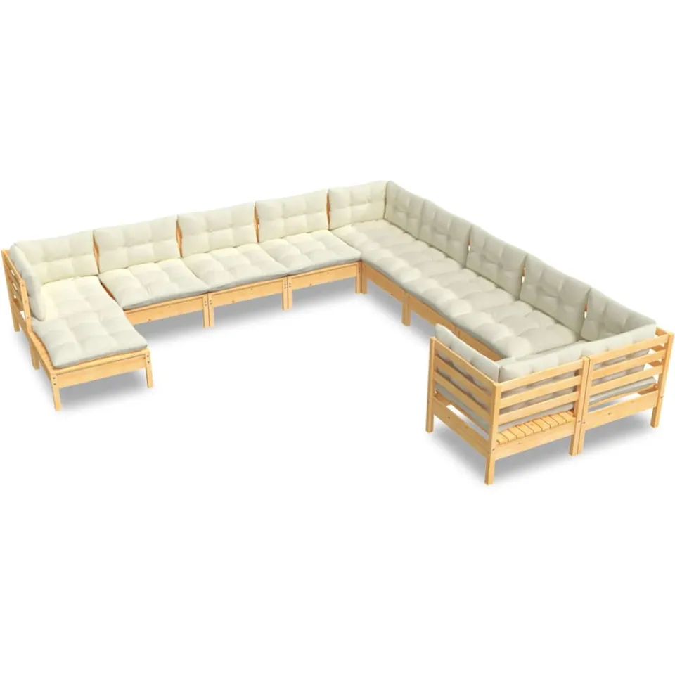 vidaXL 11-delige Loungeset met crèmekleurige kussens grenenhout, foto 4