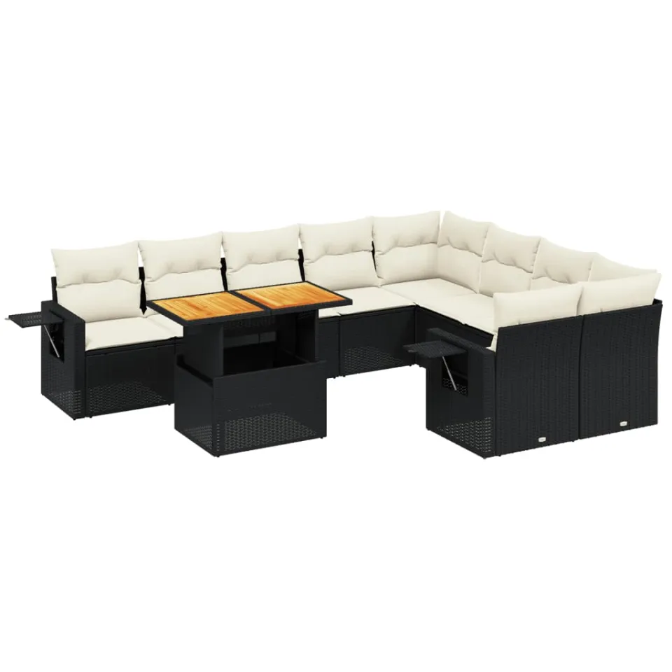 vidaXL 10-delige Loungeset met kussens poly rattan zwart
