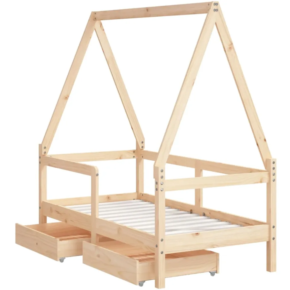 vidaXL Kinderbedframe met lades 70x140 cm massief grenenhout bruin, foto 4