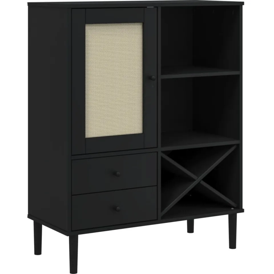 vidaXL Hoge kast SENJA 90x40x112 cm rattan look grenenhout zwart, foto 3