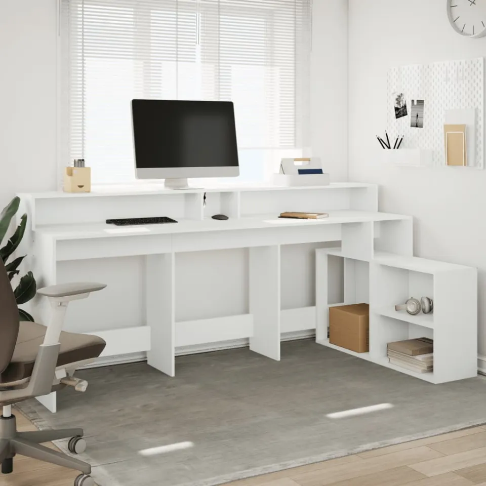 vidaXL Bureau met LED-verlichting 200x104x91 cm bewerkt hout wit, foto 2
