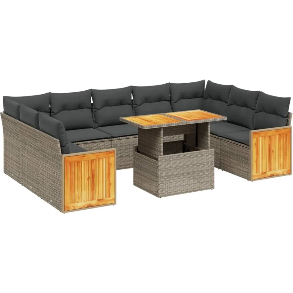 vidaXL 10-delige Loungeset met kussens poly rattan grijs, foto 3