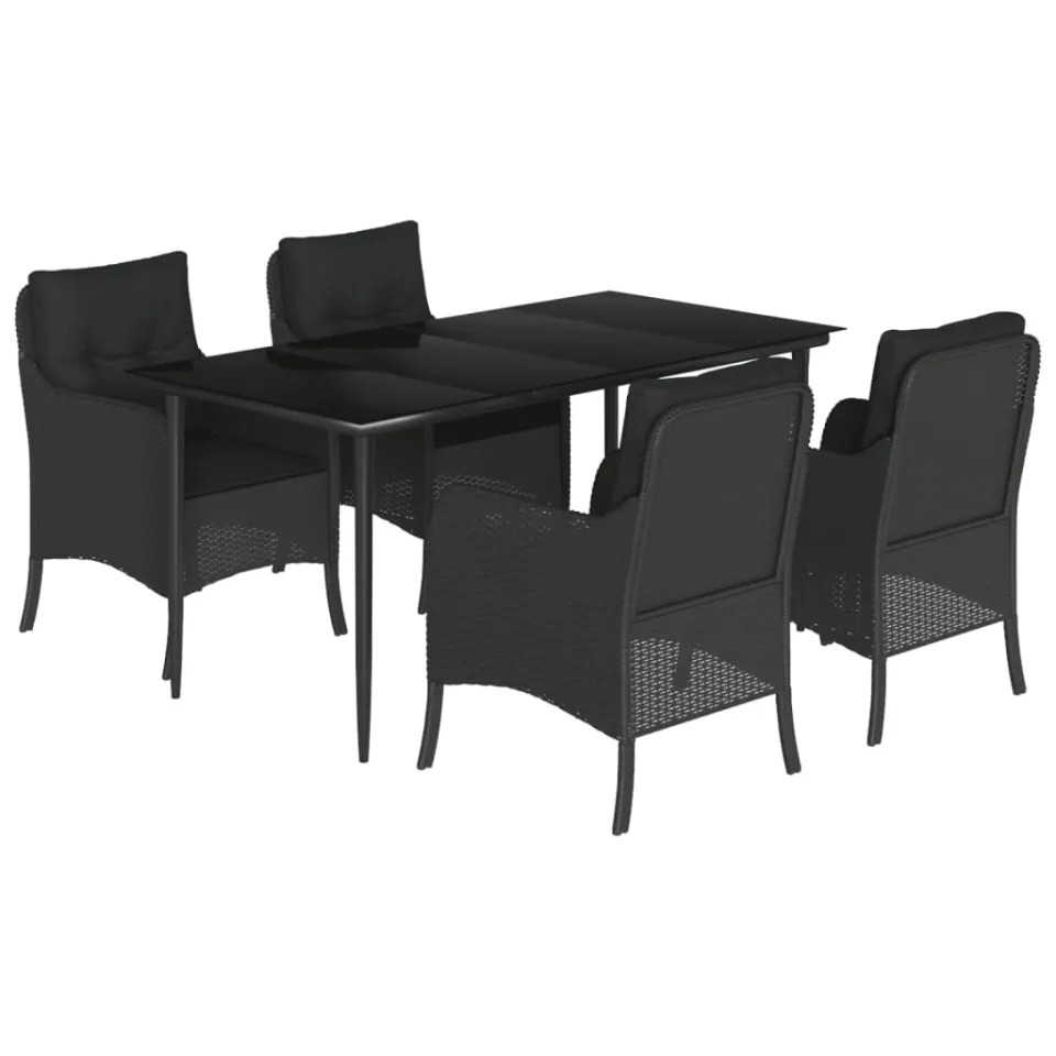 vidaXL 5-delige Tuinset met kussens poly rattan zwart, foto 3