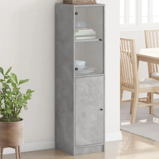 vidaXL Hoge kast met glazen deur 35x37x142 cm betongrijs grijs, foto 2