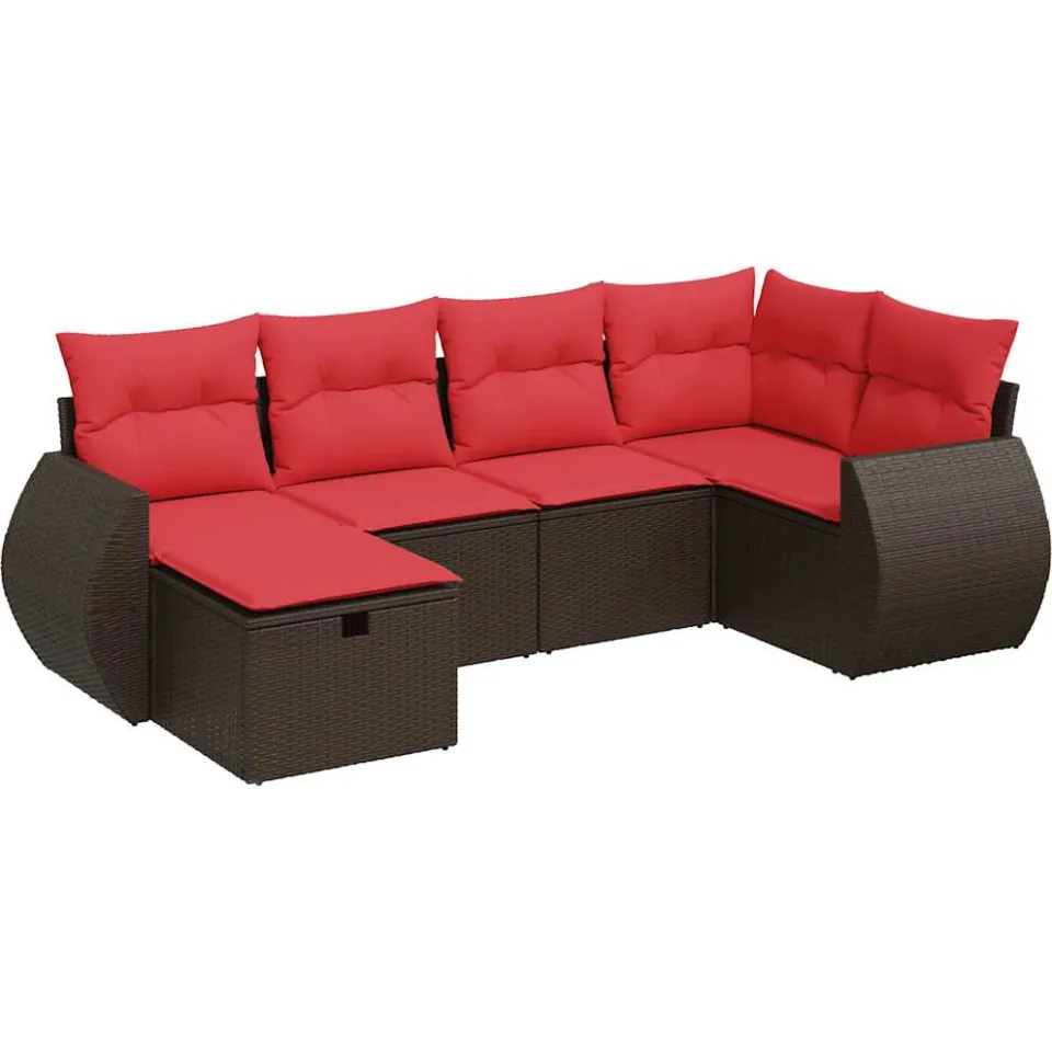 vidaXL 6-delige Loungeset met kussens poly rattan bruin, foto 3