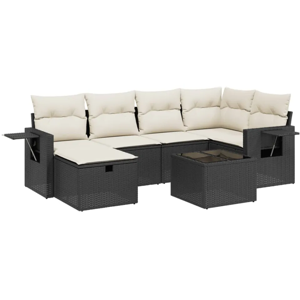 vidaXL 7-delige Loungeset met kussens poly rattan zwart