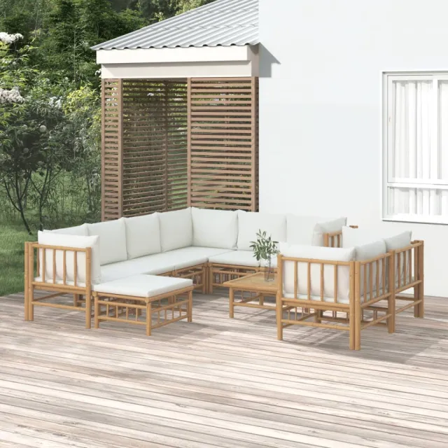 vidaXL 10-delige Loungeset met kussens bamboe crèmewit, foto 2