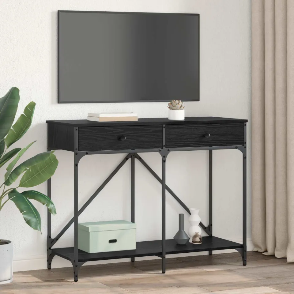 vidaXL Wandtafel Zwart Eiken 100 x 39 x 78,5 cm Bewerkt hout, foto 4