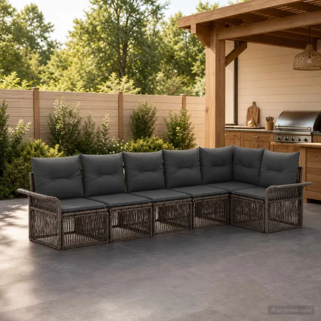 vidaXL Tuinbankenset 6 st 6-zits Grijs poly rattan, foto 2