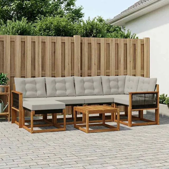 vidaXL Buiten bankenset 7 st 6-zits Naturel en lichtgrijs Bruin