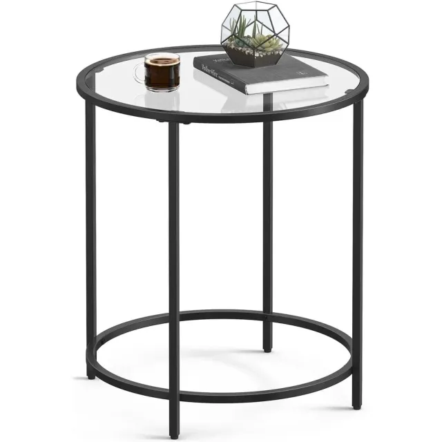 Klarven Bijzettafel Zwart - Bijzettafel voor Bank - Bijzettafel - Hardglazen Blad, Metalen Frame - In Hoogte Verstelbare Poten - Geschikt voor Balkon