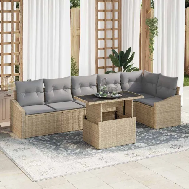 vidaXL Tuin Sofa Set 7 st Beige en Licht Grijs poly rattan