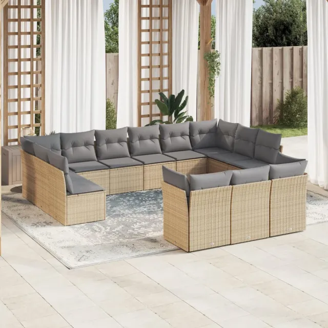 vidaXL 13-delige Loungeset met kussens poly rattan beige, foto 2