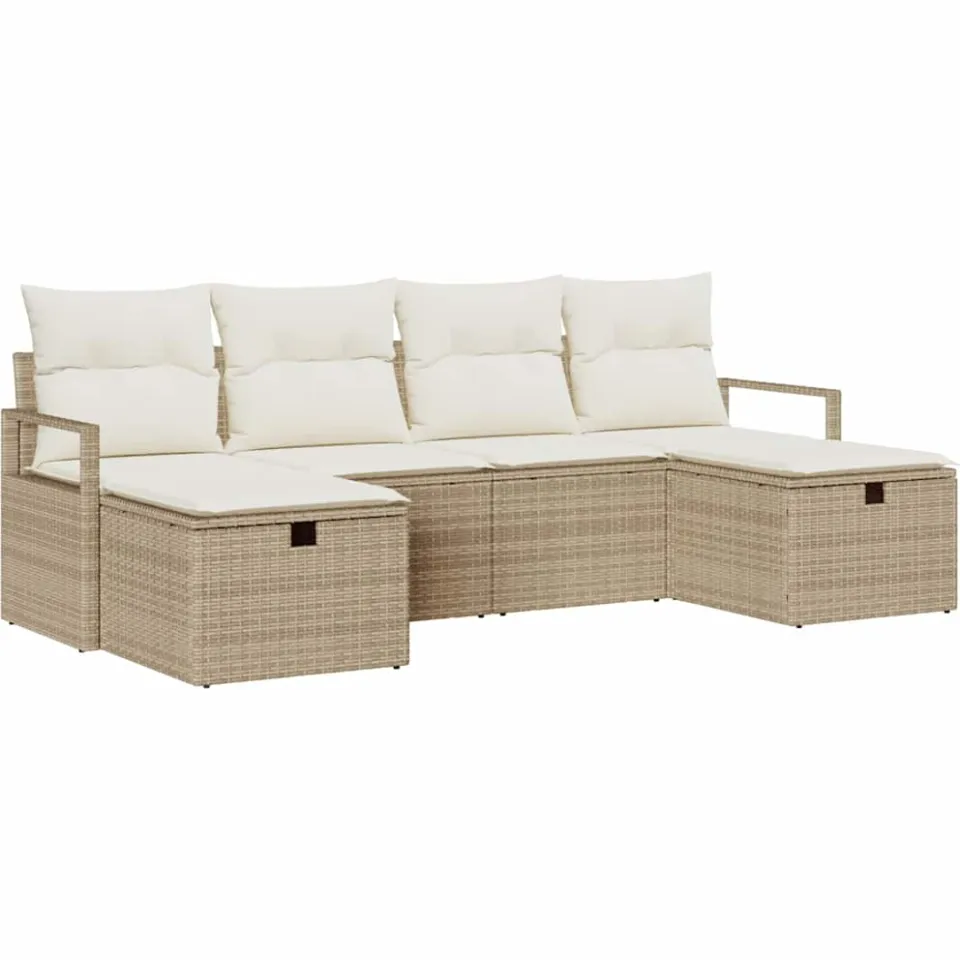 vidaXL Bankstel 5 st poly rattan Beige