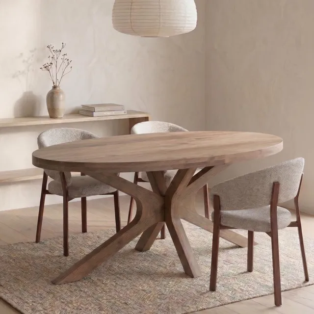 Mangohouten Eettafel Mori Ovaal 180x100 cm Houten onderstel Mahom Industrieel - Dinertafel van Mangohout & Metaal - Industriële Eettafel bruin
