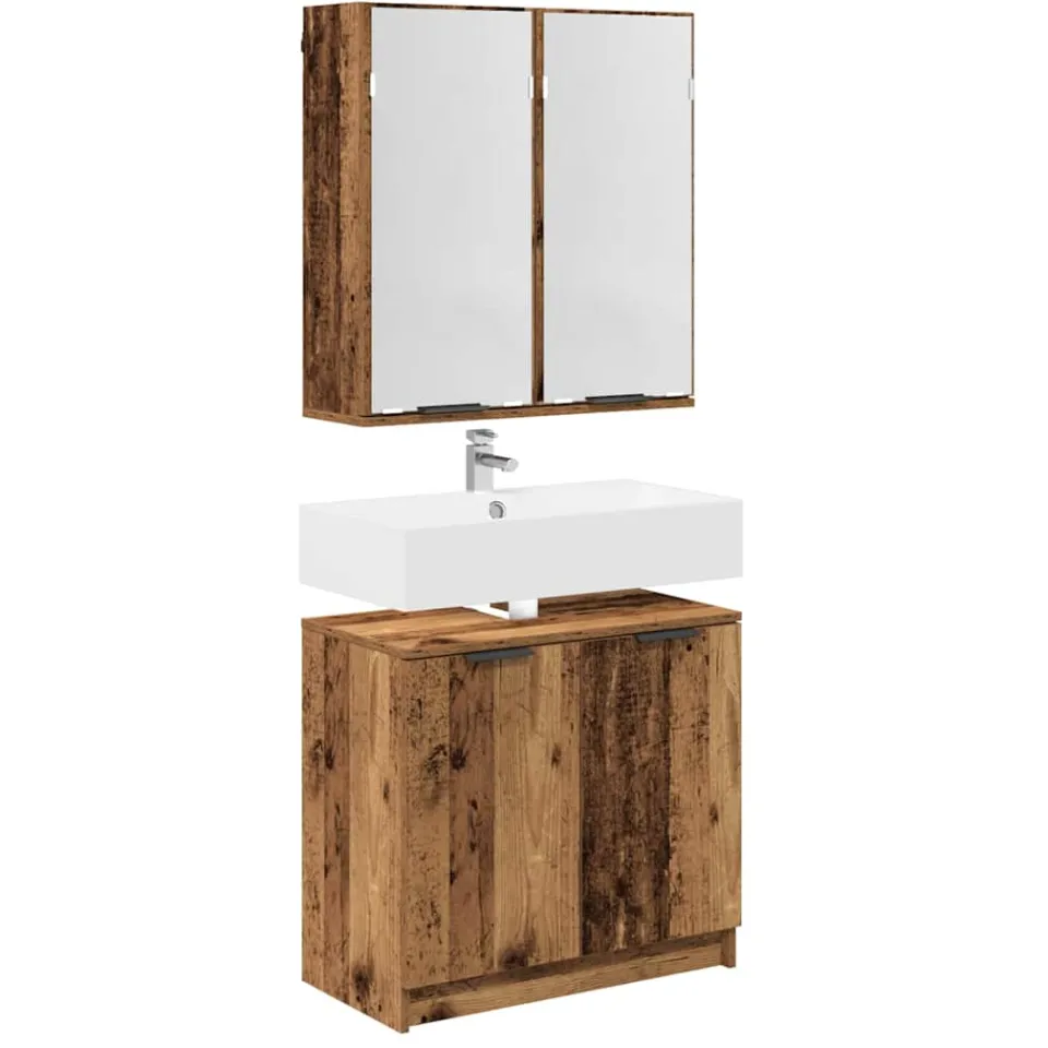 vidaXL Badkamerkastenset 2 st Oud Hout Bewerkt hout bruin, foto 2