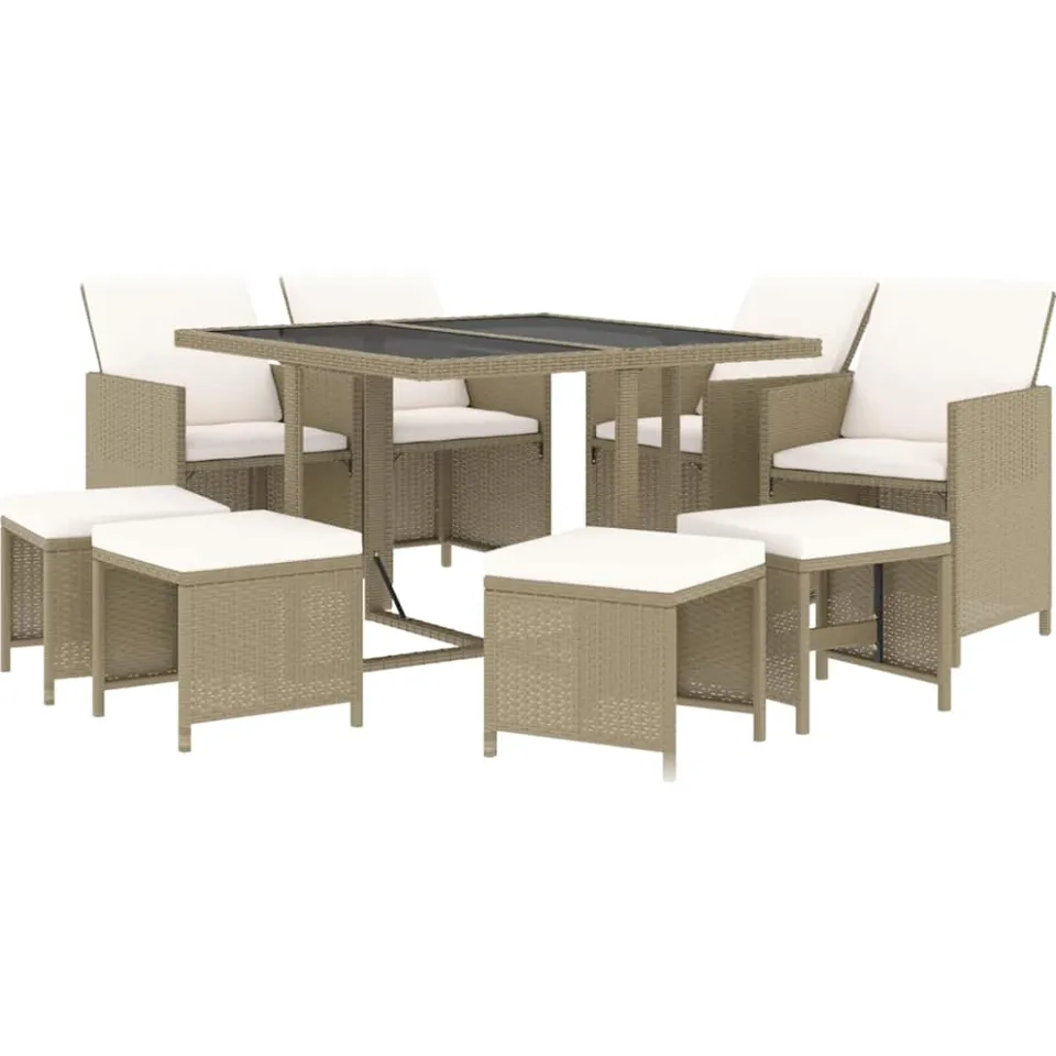 vidaXL 9-delige Tuinset met kussens poly rattan beige, foto 3