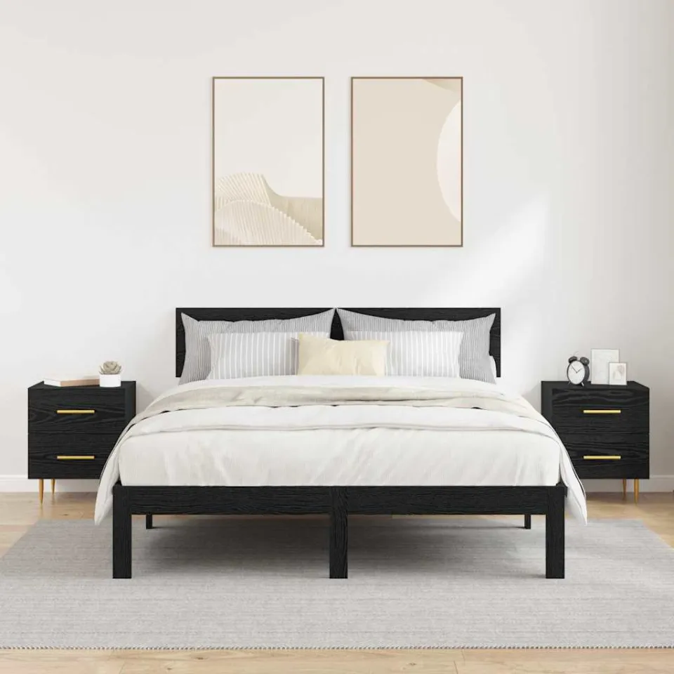 vidaXL Nachtkastje 2 st Zwart Eiken 40 x 35 x 47,5 cm Bewerkt hout, foto 4
