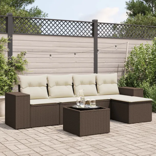 vidaXL 6-delige Loungeset met kussens poly rattan bruin, foto 2