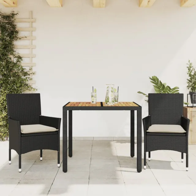 vidaXL 3-delige Tuinset met kussens poly rattan en acaciahout zwart, foto 2
