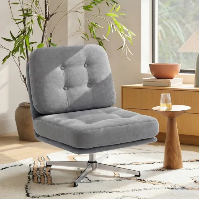 HAUSS SPOLE Draaibare Fauteuil - Brede Zitting en 360 Graden Draaibaar - voor Woonkamer, Slaapkamer en Kantoor - Chenille en Metaal - Lichtgrijs