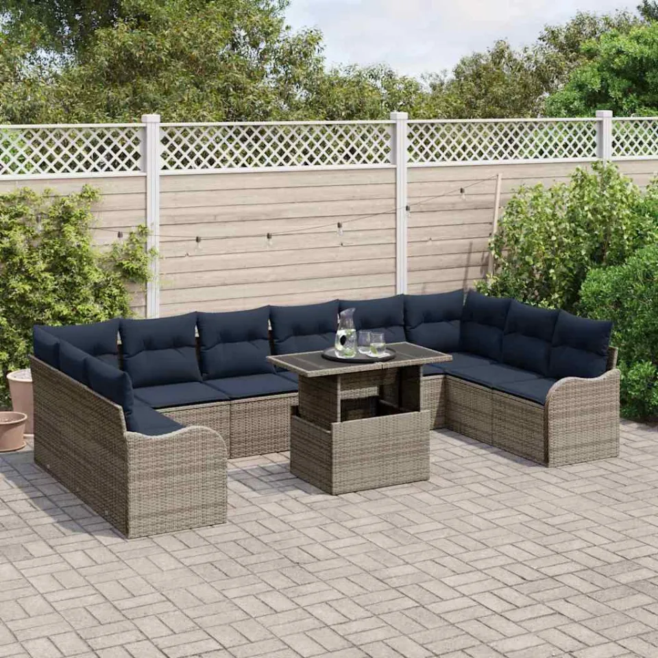 vidaXL Tuin Sofa Set 11 st Grijs Poly riet, foto 3