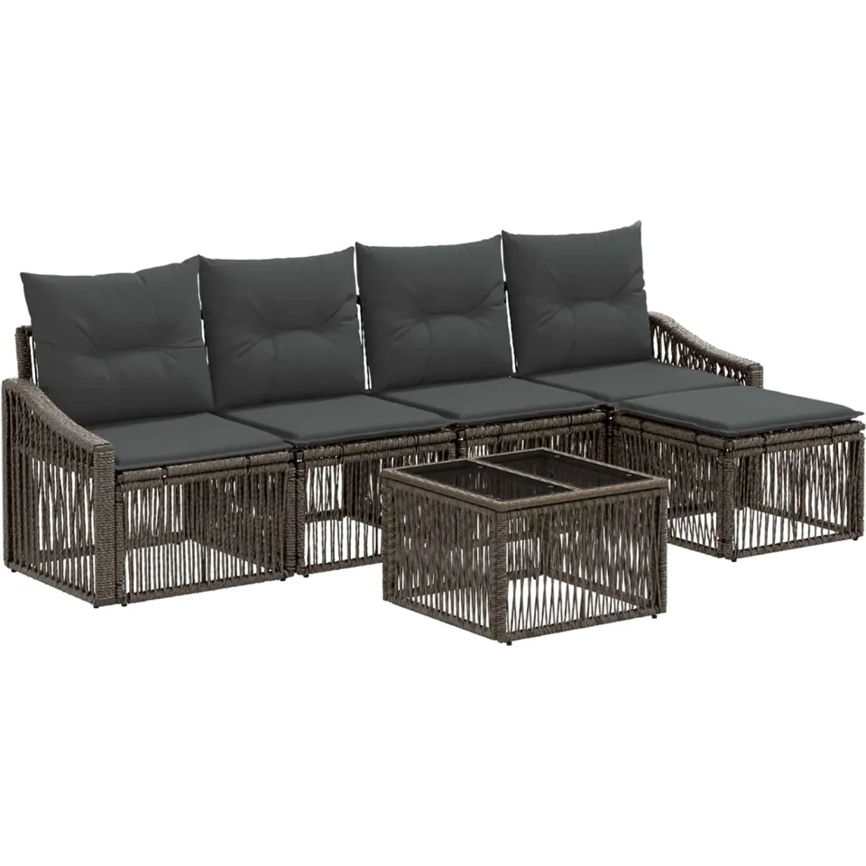 vidaXL Tuinbankenset 6 st 5-zits Grijs poly rattan, foto 3