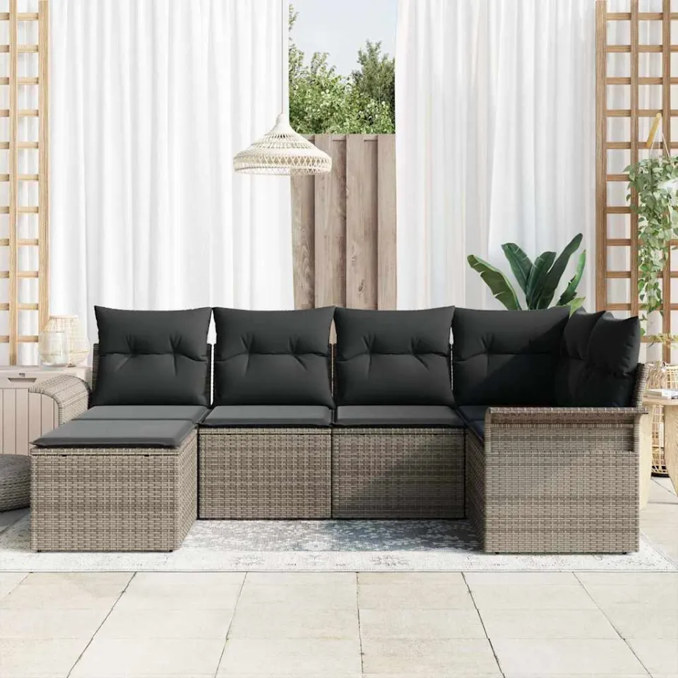 vidaXL Tuin Sofa Set 6 st Grijs poly rattan, foto 3