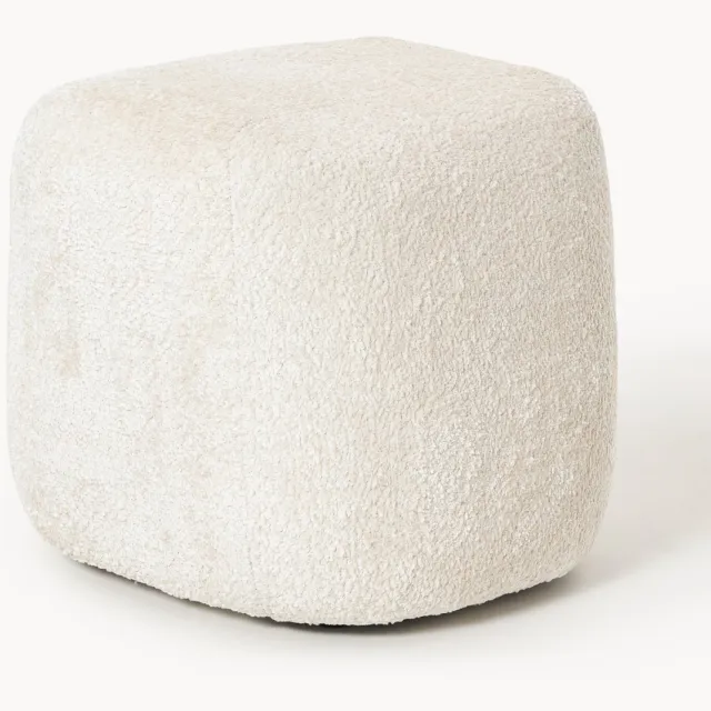 Westwing Collection Hoge teddy bouclé poef Wolke Wit