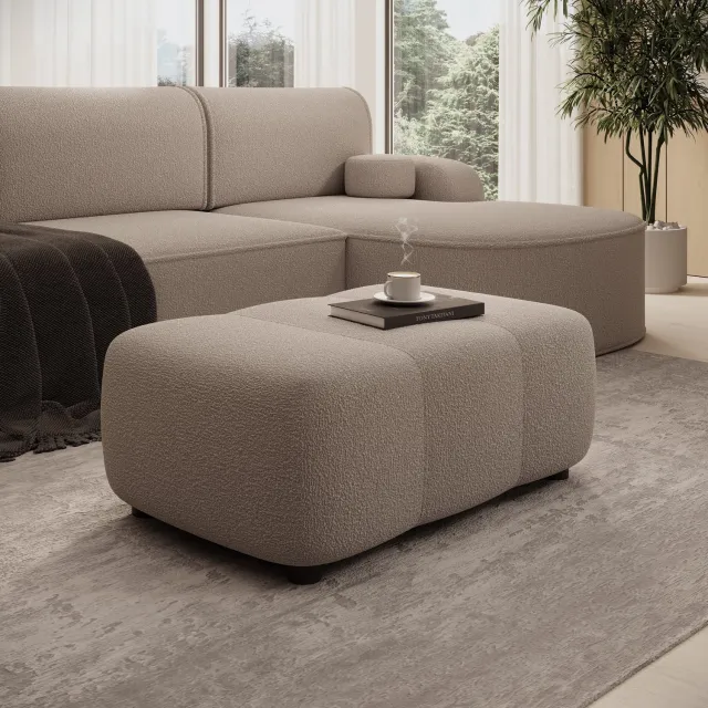 MEUBELLA Feather - Poef - Teddystof taupe