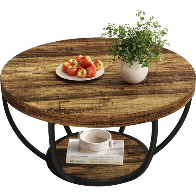 Happiq Salontafel Turin - Rond - Modern - Voor woonkamer - Bijzettafel - 80cm - Bruin