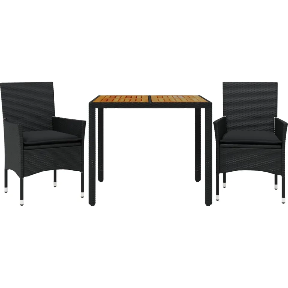 vidaXL 3-delige Tuinset met kussens poly rattan en acaciahout zwart, foto 3