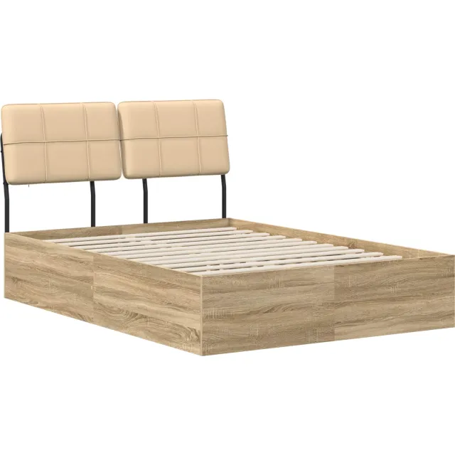 vidaXL Tweepersoonsbed met hoofdbord Sonoma eiken en crème Bruin