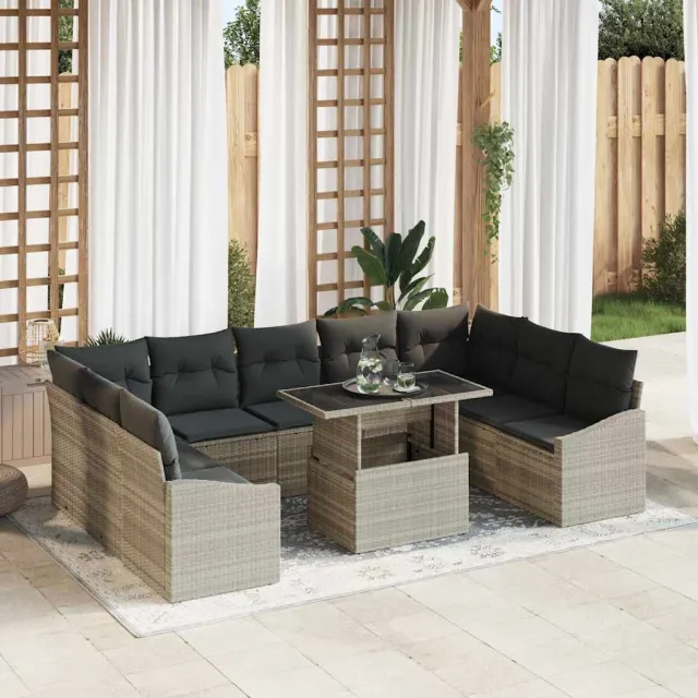 vidaXL Bankstel 10 st Lichtgrijs poly rattan