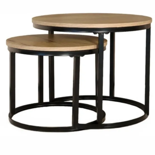 Lizzely Garden & Living Salontafel rond 2delig lichtbruin MDF Rutger ronde bijzettafel side table